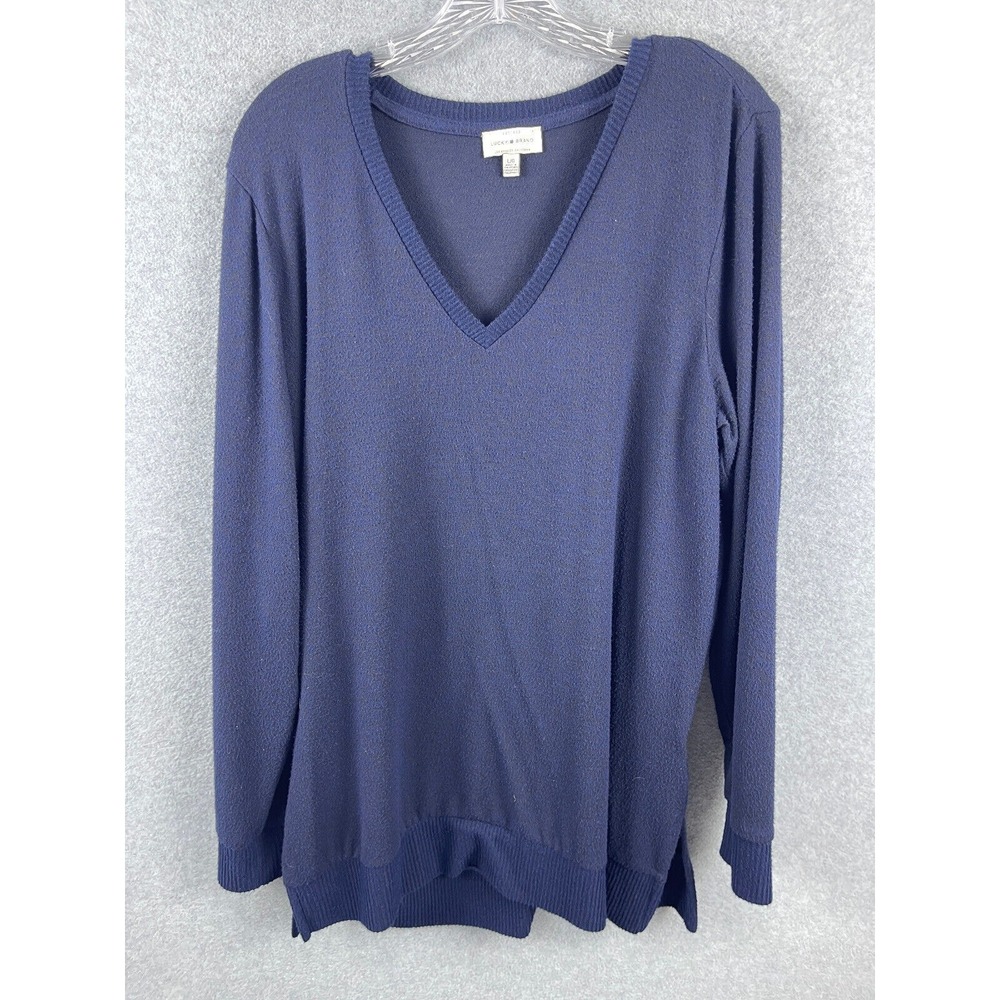 Lucky Brand Sweater Men' L Blue V Neck Long Sleeve Tight Knit Fall Winter Casual
